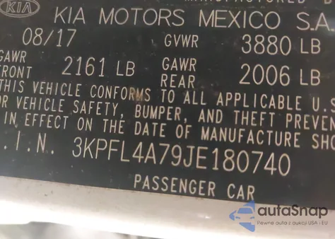 2018 Kia Forte Lx from USA, damaged, VIN 3KPFL4A79JE180740